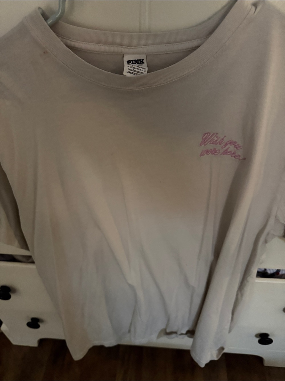 PINK Victoria's Secret Short Sleeve Tee in Light Beige with Pink Script